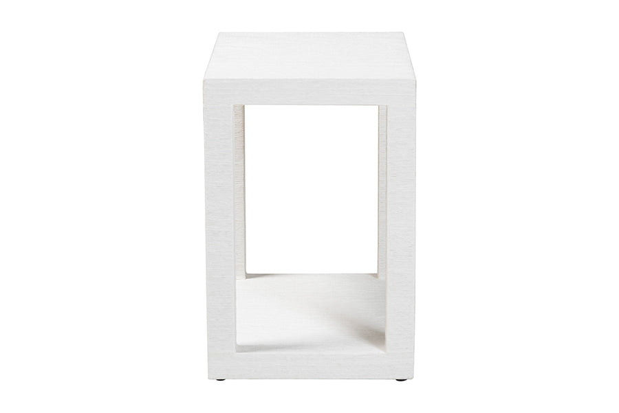 Modern white square end table with open shelf, FredCo International furniture