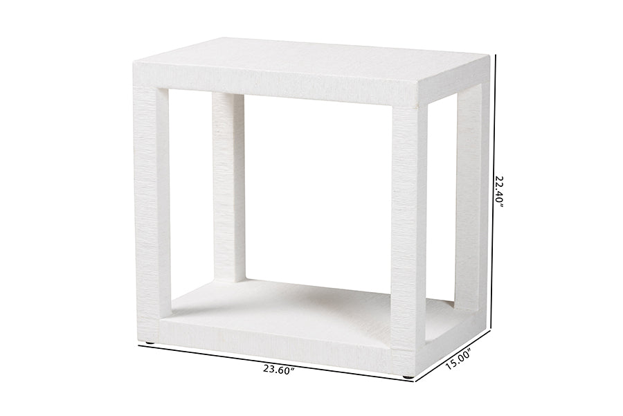 Modern white accent side table with open rectangular frame, 23.6 x 15 x 22.4 inches, FredCo furniture