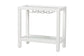 Modern white console table with glass top and built-in wine glass rack, FredCo International furniture