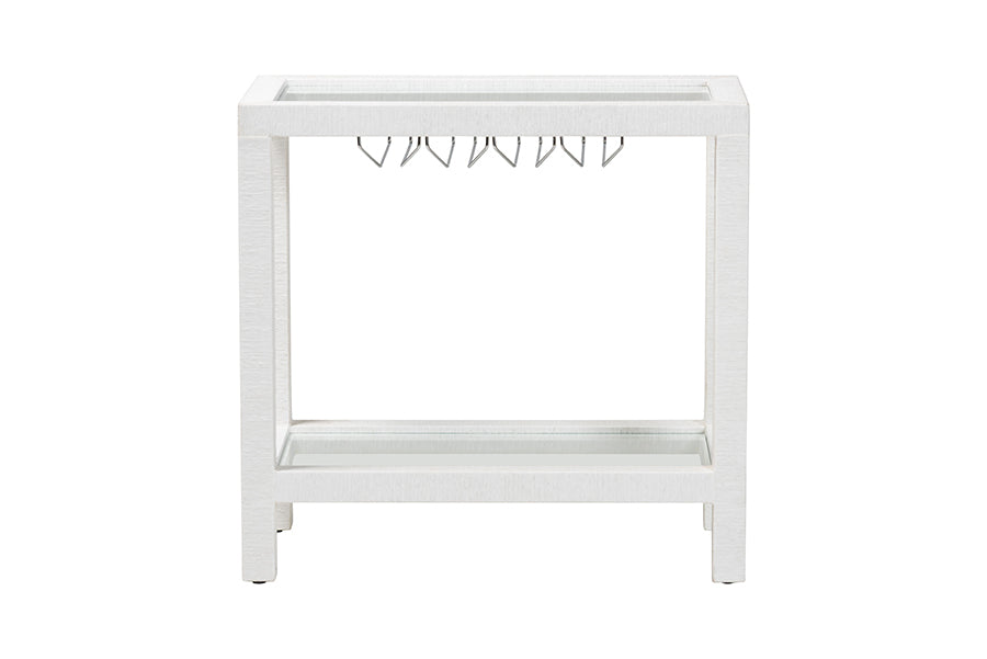 Modern white bar cart with glass holders, home furniture from FredCo International