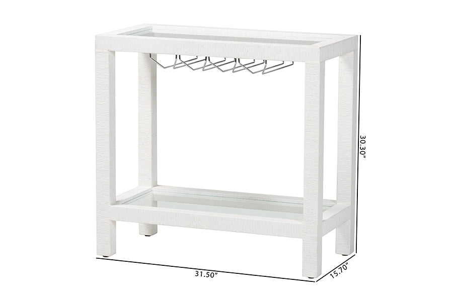 Modern white console table with glass shelf and wine glass rack, 31.5 x 15.7 x 30.3 inches