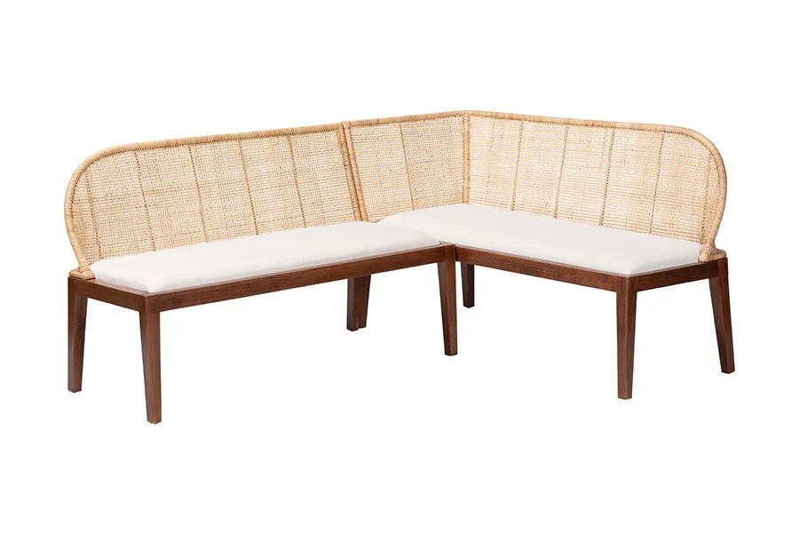 bali & pari Okinawa 2-Piece Corner Bench Set with Cushion - L-Shaped Dining Nook Seating with Acacia Wood Base and Natural Rattan Backrest, Boho Coastal Style Banquette for Kitchen or Breakfast Area FredCo