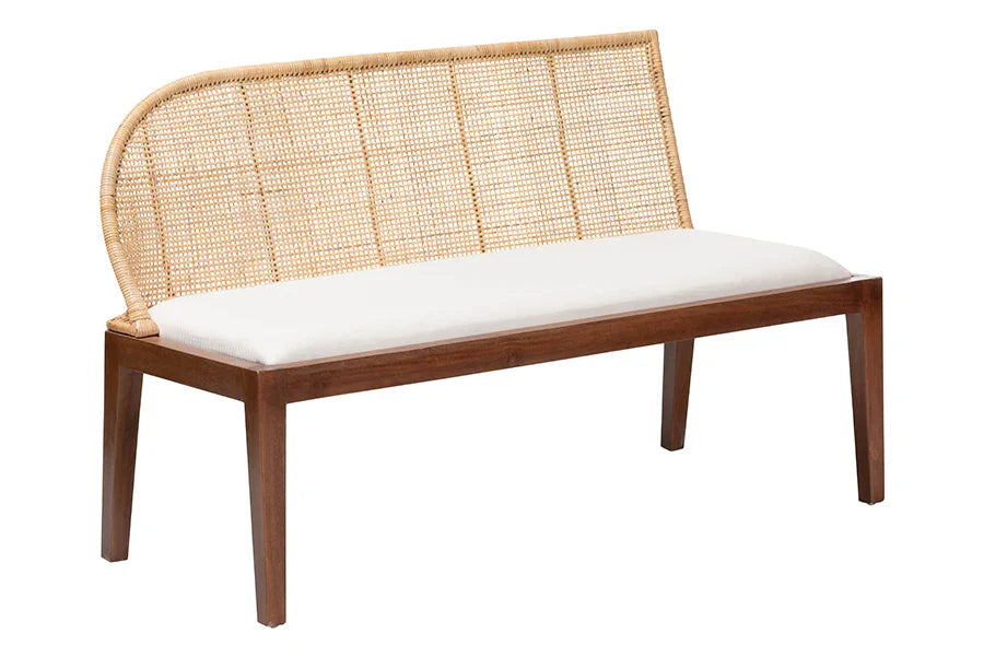 bali & pari Okinawa 2-Piece Corner Bench Set with Cushion - L-Shaped Dining Nook Seating with Acacia Wood Base and Natural Rattan Backrest, Boho Coastal Style Banquette for Kitchen or Breakfast Area FredCo