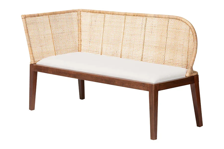 bali & pari Okinawa 2-Piece Corner Bench Set with Cushion - L-Shaped Dining Nook Seating with Acacia Wood Base and Natural Rattan Backrest, Boho Coastal Style Banquette for Kitchen or Breakfast Area FredCo