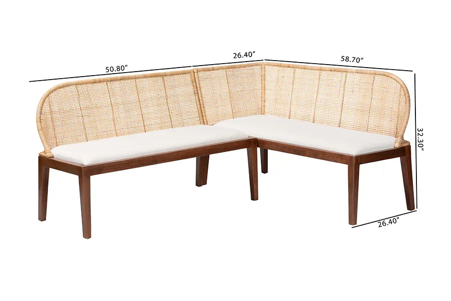 bali & pari Okinawa 2-Piece Corner Bench Set with Cushion - L-Shaped Dining Nook Seating with Acacia Wood Base and Natural Rattan Backrest, Boho Coastal Style Banquette for Kitchen or Breakfast Area FredCo