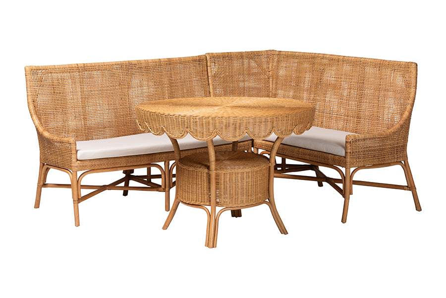 bali & pari Olivera Bohemian Light Honey Rattan 3-Piece Dining Nook Set FredCo