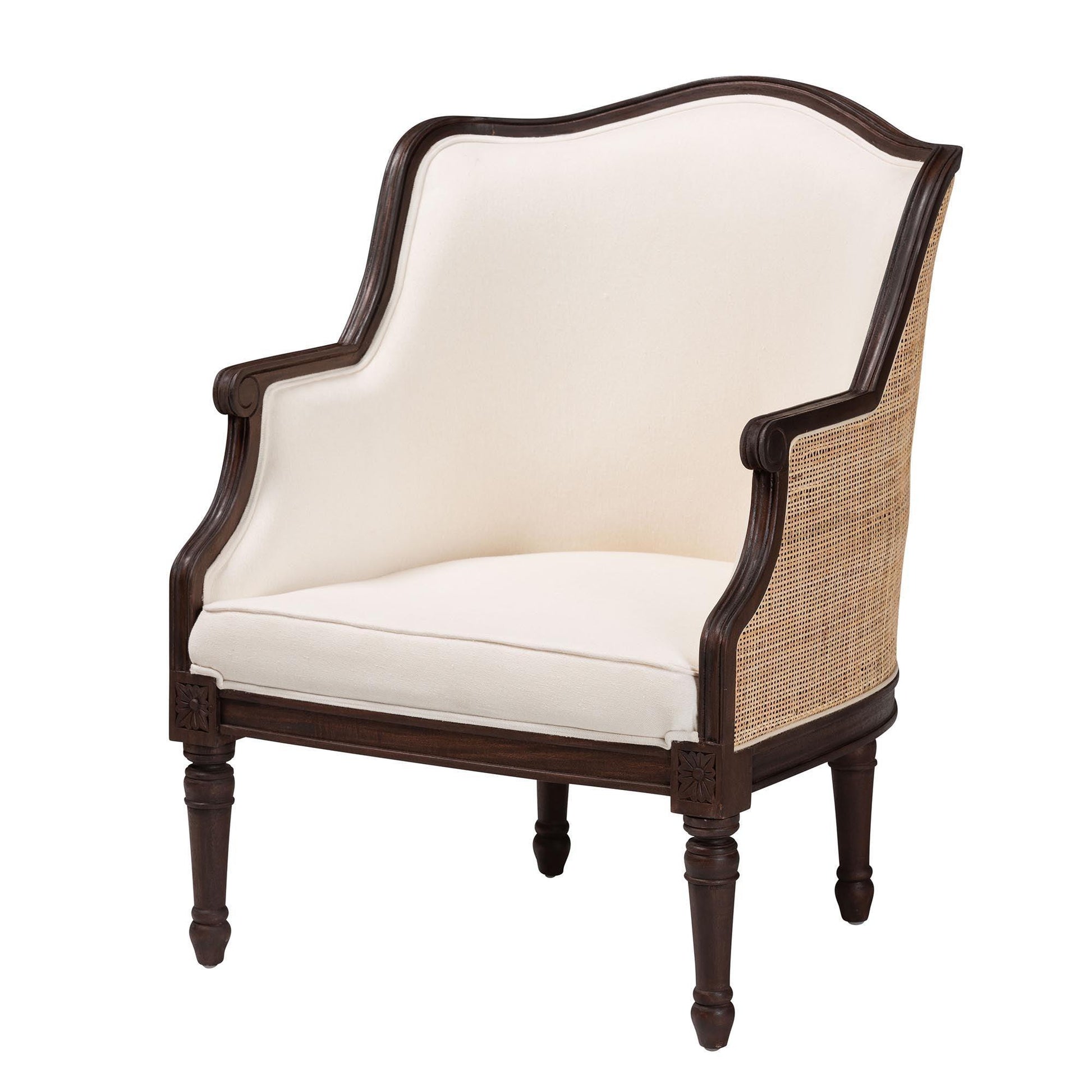 bali & pari Ornella Traditional French Beige Fabric and Dark Brown Finished Wood Accent Chair FredCo
