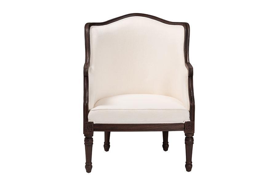 bali & pari Ornella Traditional French Beige Fabric and Dark Brown Finished Wood Accent Chair FredCo