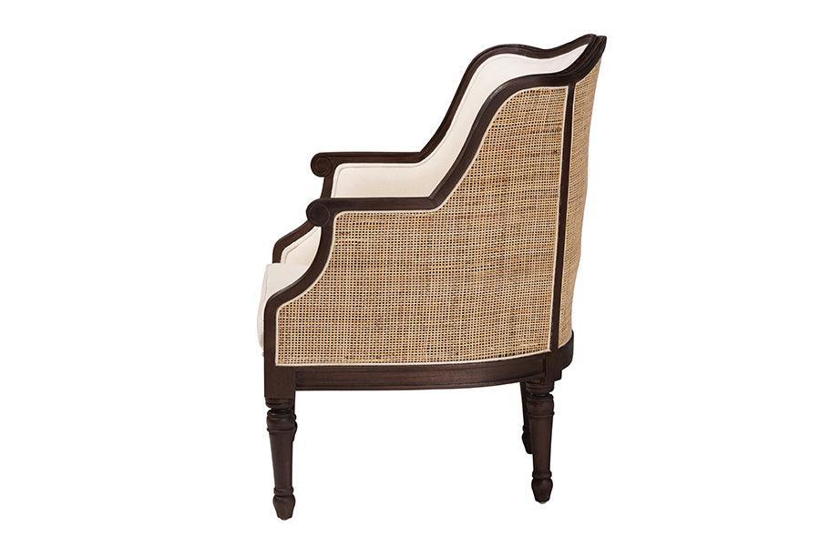 bali & pari Ornella Traditional French Beige Fabric and Dark Brown Finished Wood Accent Chair FredCo