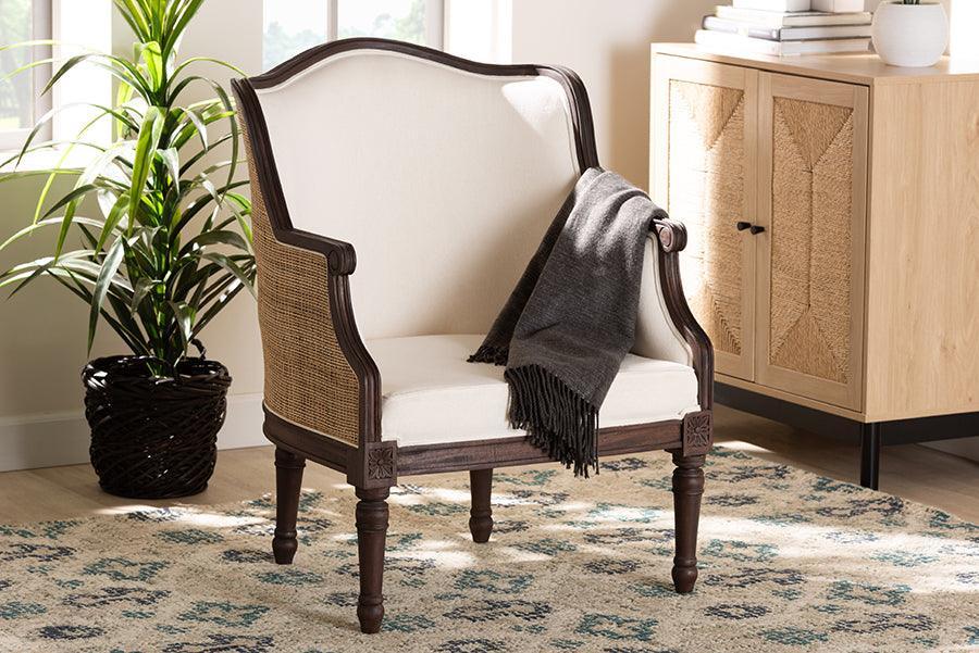 bali & pari Ornella Traditional French Beige Fabric and Dark Brown Finished Wood Accent Chair FredCo