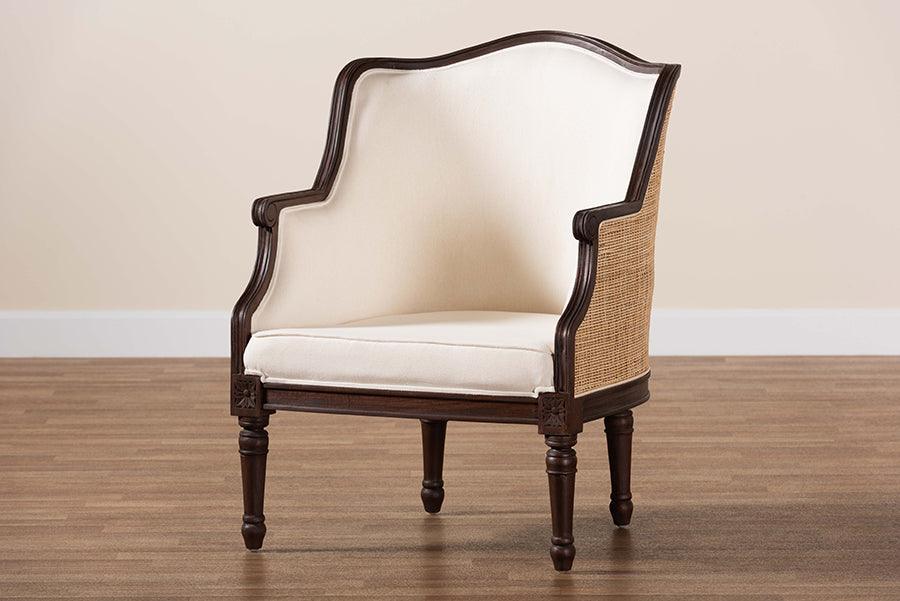 bali & pari Ornella Traditional French Beige Fabric and Dark Brown Finished Wood Accent Chair FredCo