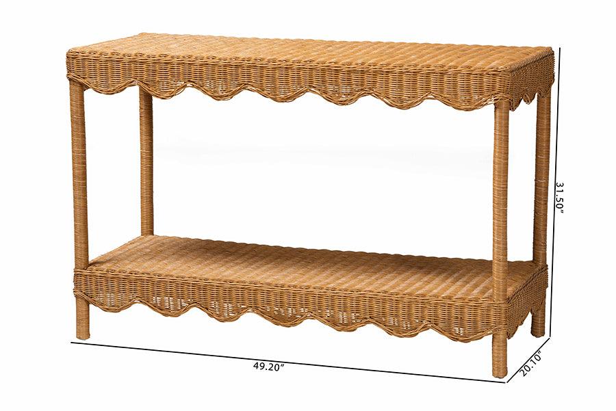 bali & pari Oteria Bohemian Light Honey Scalloped Rattan Console Table FredCo