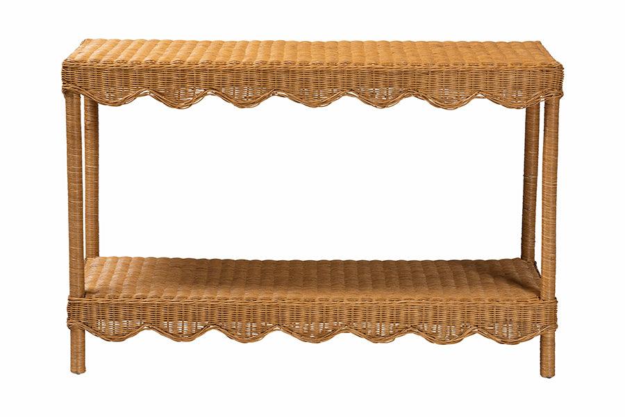 bali & pari Oteria Bohemian Light Honey Scalloped Rattan Console Table FredCo