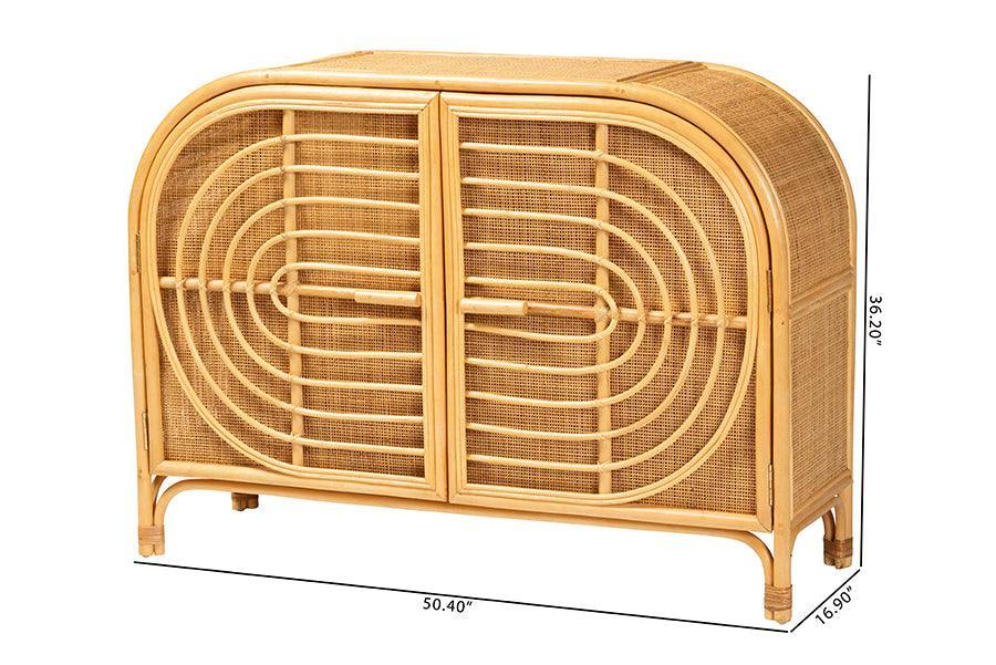 bali & pari Ovalet Modern Bohemian Natural Brown Rattan 2-Door Sideboard FredCo