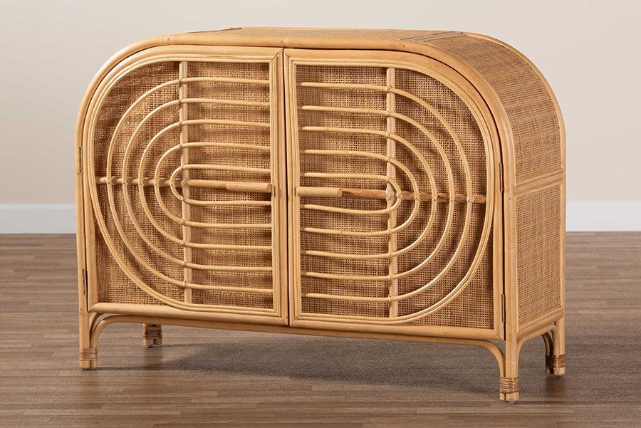 bali & pari Ovalet Modern Bohemian Natural Brown Rattan 2-Door Sideboard FredCo