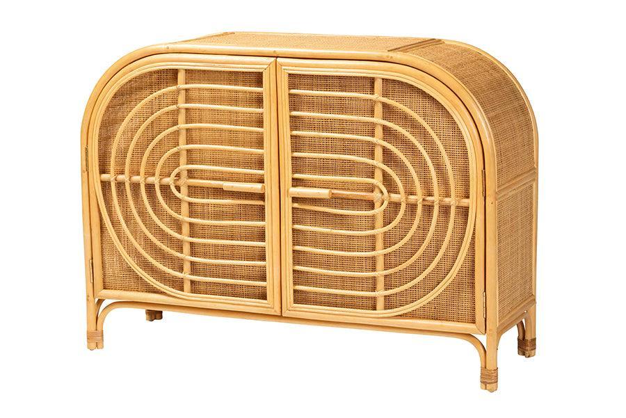 bali & pari Ovalet Modern Bohemian Natural Brown Rattan 2-Door Sideboard FredCo