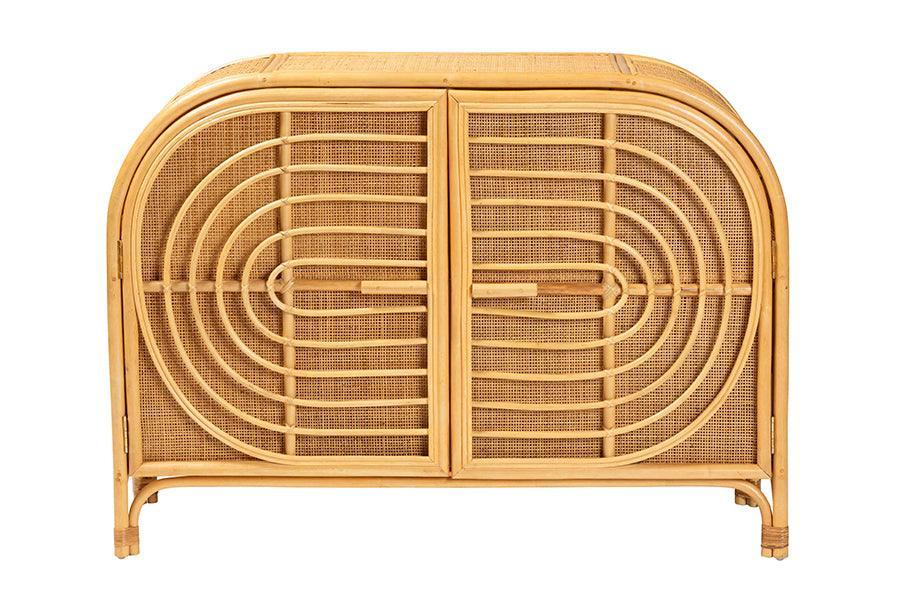 bali & pari Ovalet Modern Bohemian Natural Brown Rattan 2-Door Sideboard FredCo