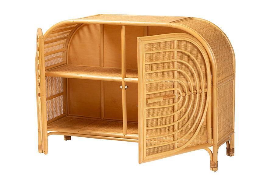 bali & pari Ovalet Modern Bohemian Natural Brown Rattan 2-Door Sideboard FredCo