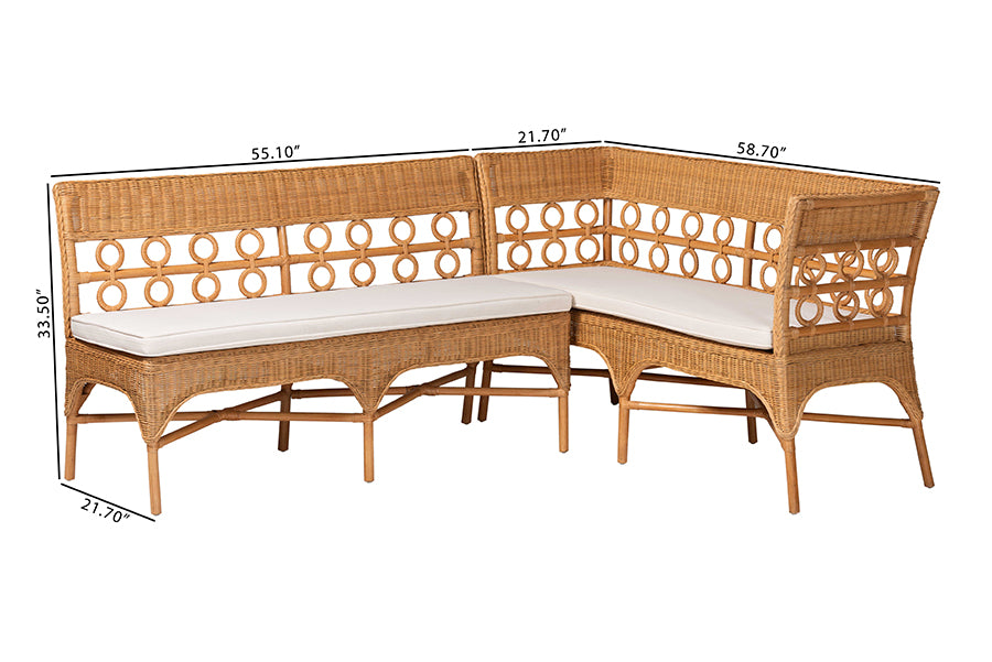 bali & pari Oxford Bohemian Light Honey Rattan 2-Piece Dining Nook Bench Set FredCo