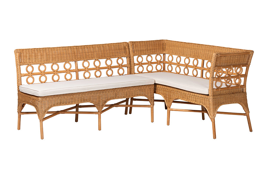 bali & pari Oxford Bohemian Light Honey Rattan 2-Piece Dining Nook Bench Set FredCo