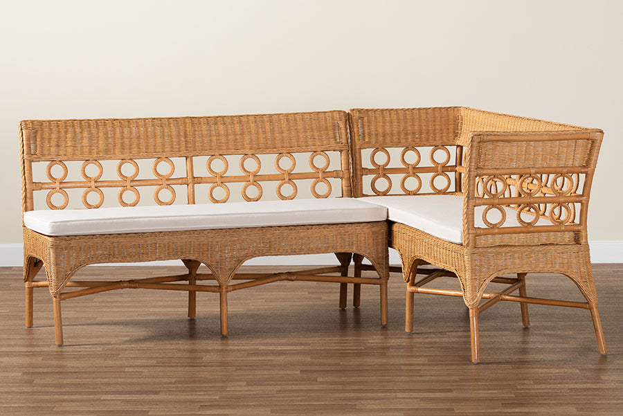 bali & pari Oxford Bohemian Light Honey Rattan 2-Piece Dining Nook Bench Set FredCo