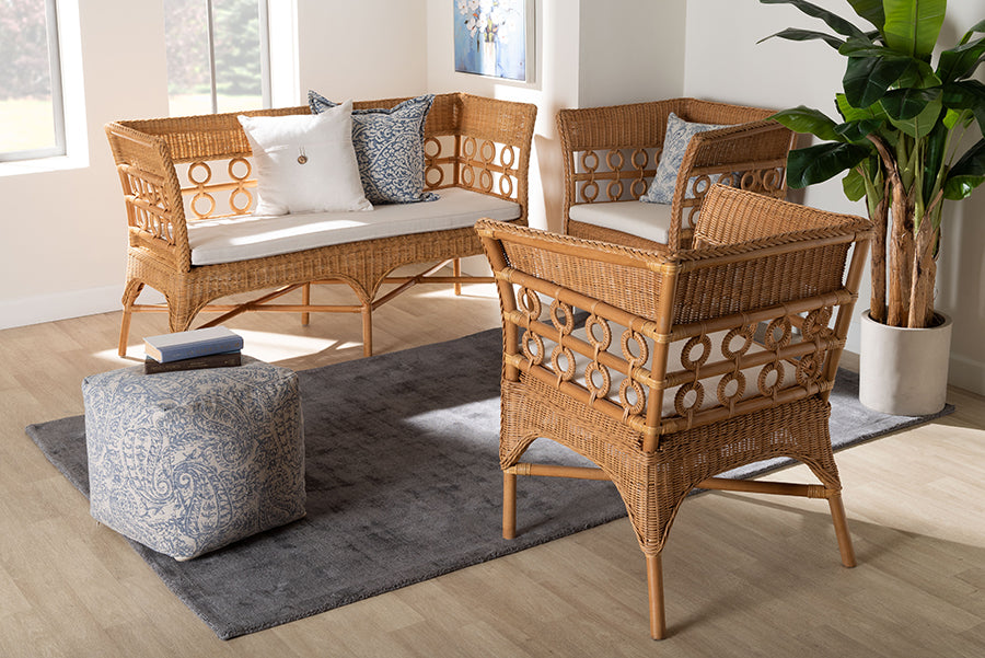 bali & pari Oxford Bohemian Light Honey Rattan 3-Piece Living Room Chair Set FredCo