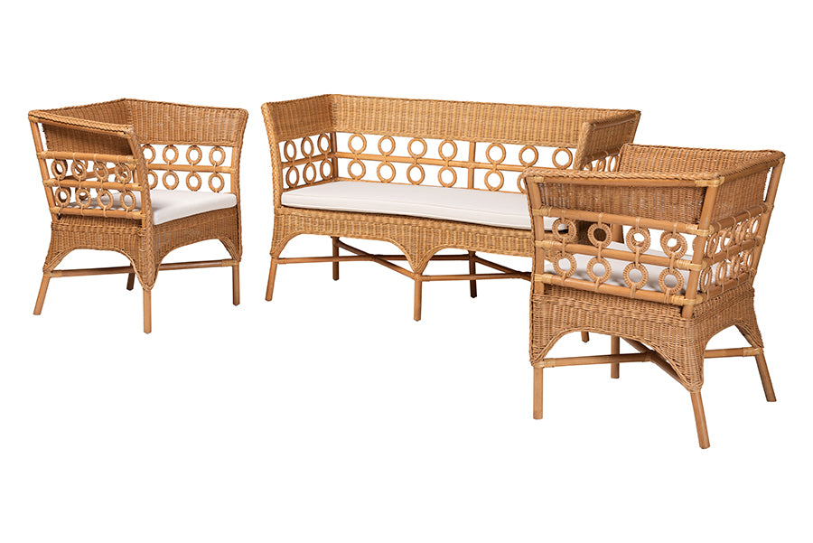 bali & pari Oxford Bohemian Light Honey Rattan 3-Piece Living Room Chair Set FredCo