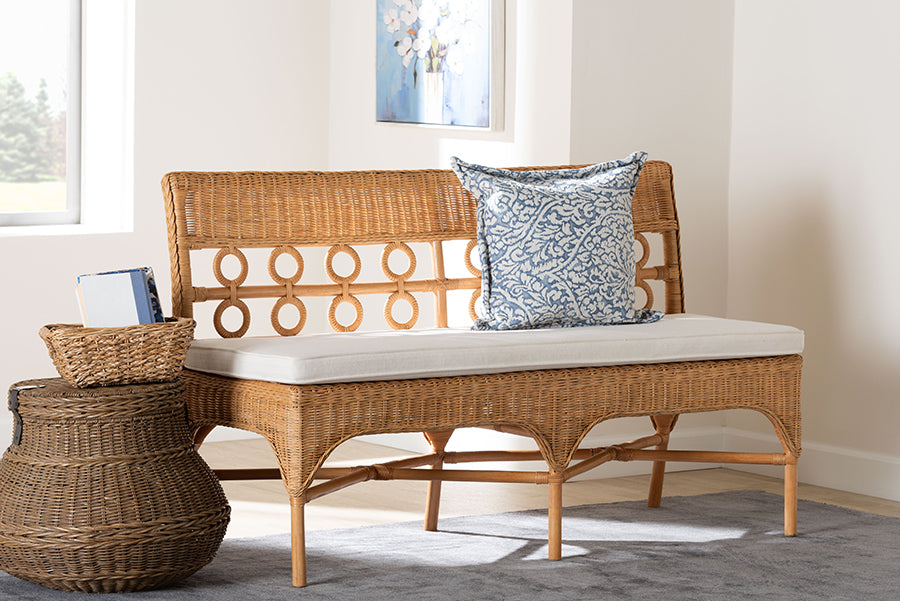 bali & pari Oxford Bohemian Light Honey Rattan Dining Bench FredCo