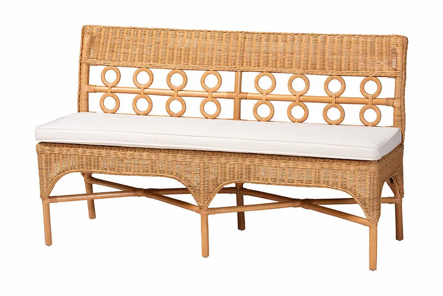 bali & pari Oxford Bohemian Light Honey Rattan Dining Bench FredCo