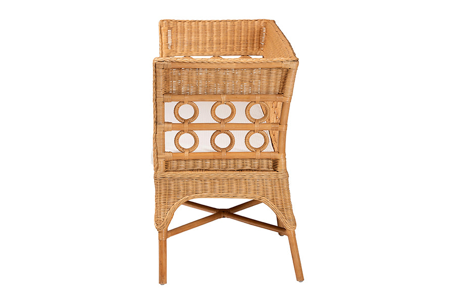 bali & pari Oxford Bohemian Light Honey Rattan Dining Bench with Armrests FredCo