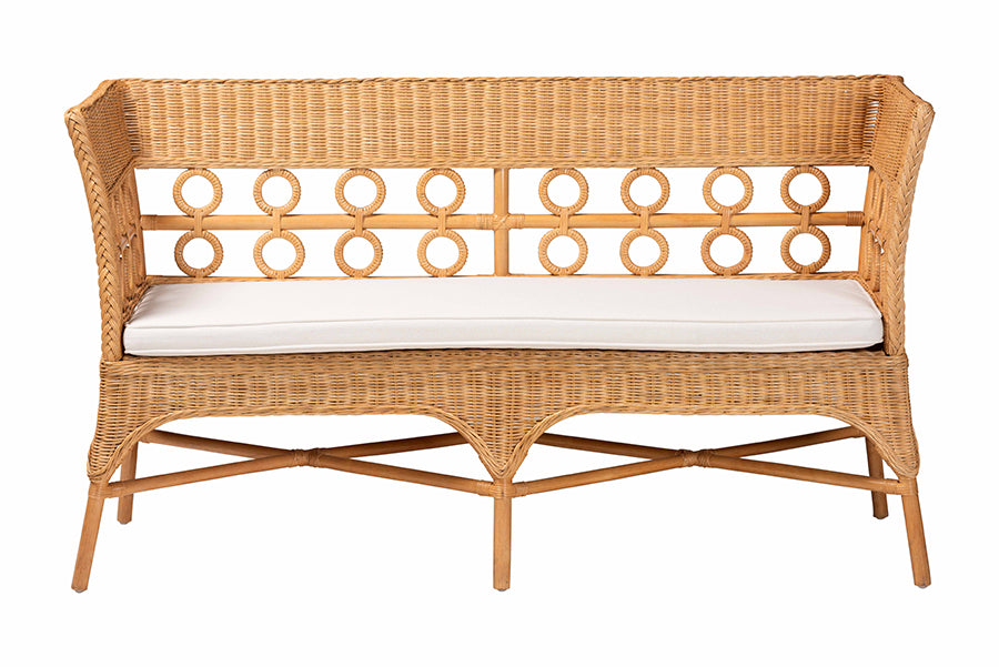 bali & pari Oxford Bohemian Light Honey Rattan Dining Bench with Armrests FredCo