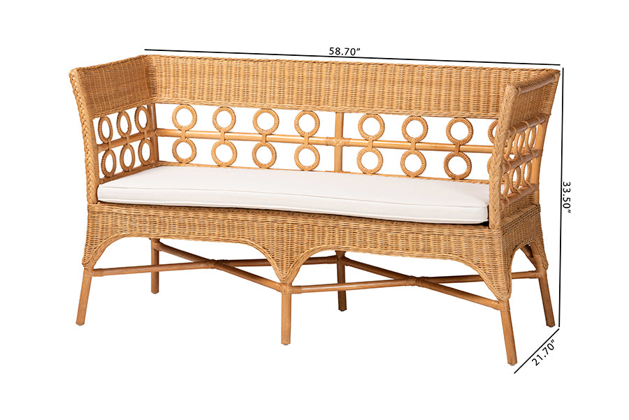bali & pari Oxford Bohemian Light Honey Rattan Dining Bench with Armrests FredCo