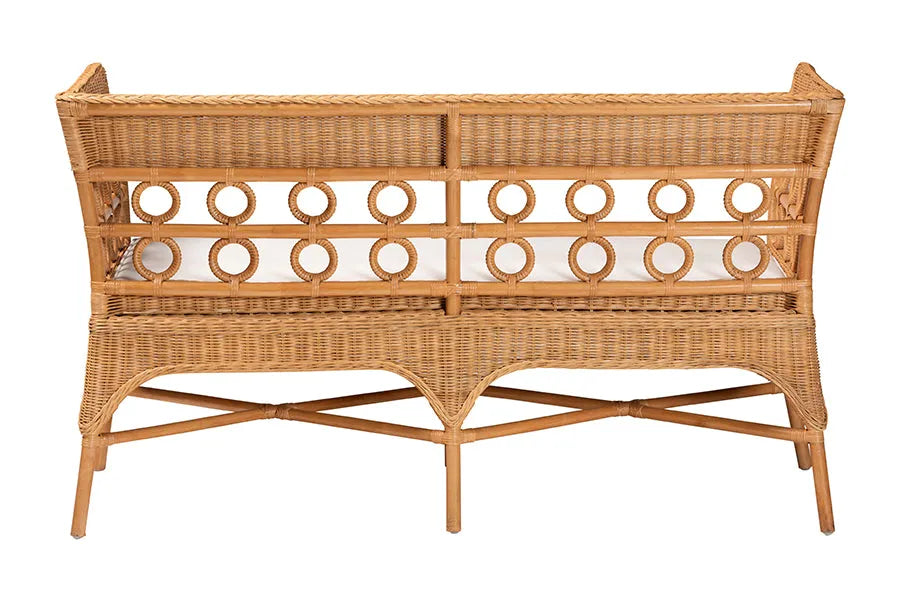 bali & pari Oxford Bohemian Light Honey Rattan Dining Bench with Armrests FredCo