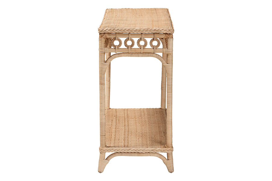 bali & pari Oxford Braided Natural Rattan Console Table with Open Shelf - Coastal Boho Entryway or Hallway Accent Table with Decorative Loop Detailing FredCo
