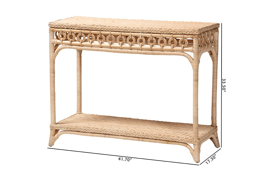 bali & pari Oxford Braided Natural Rattan Console Table with Open Shelf - Coastal Boho Entryway or Hallway Accent Table with Decorative Loop Detailing FredCo