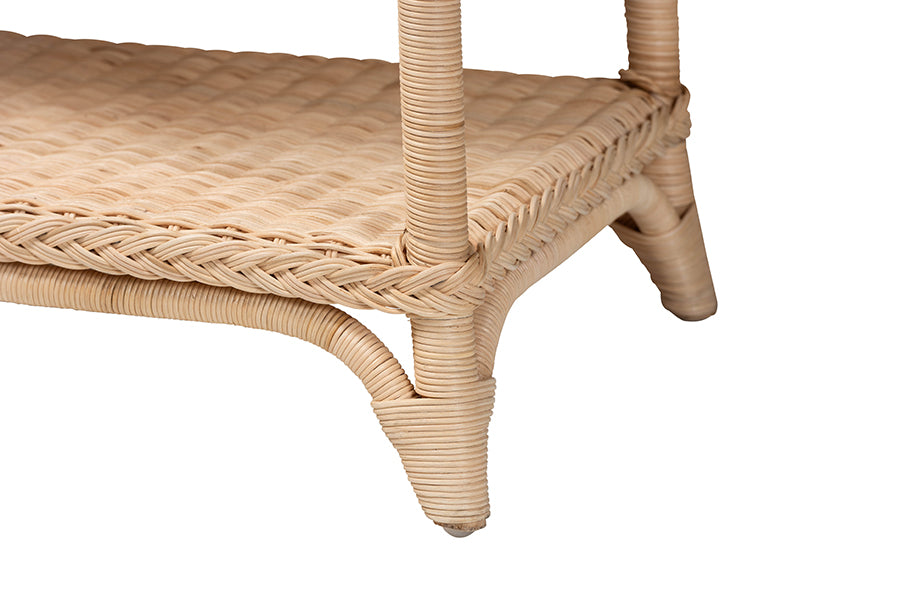 bali & pari Oxford Braided Natural Rattan Console Table with Open Shelf - Coastal Boho Entryway or Hallway Accent Table with Decorative Loop Detailing FredCo