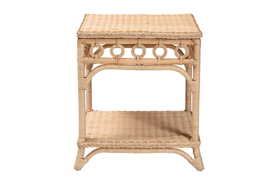 bali & pari Oxford Braided Natural Rattan End Table with Shelf - Square Boho Accent Table with Decorative Loop Detailing, Coastal Style for Living Room or Bedroom FredCo