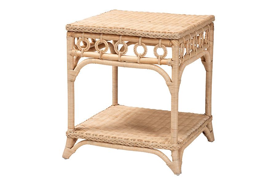bali & pari Oxford Braided Natural Rattan End Table with Shelf - Square Boho Accent Table with Decorative Loop Detailing, Coastal Style for Living Room or Bedroom FredCo