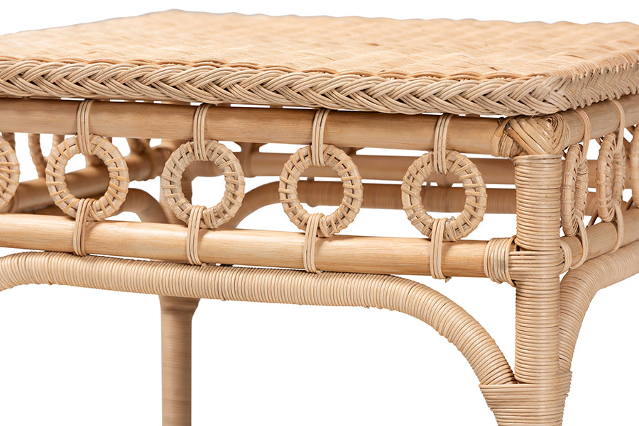 bali & pari Oxford Braided Natural Rattan End Table with Shelf - Square Boho Accent Table with Decorative Loop Detailing, Coastal Style for Living Room or Bedroom FredCo