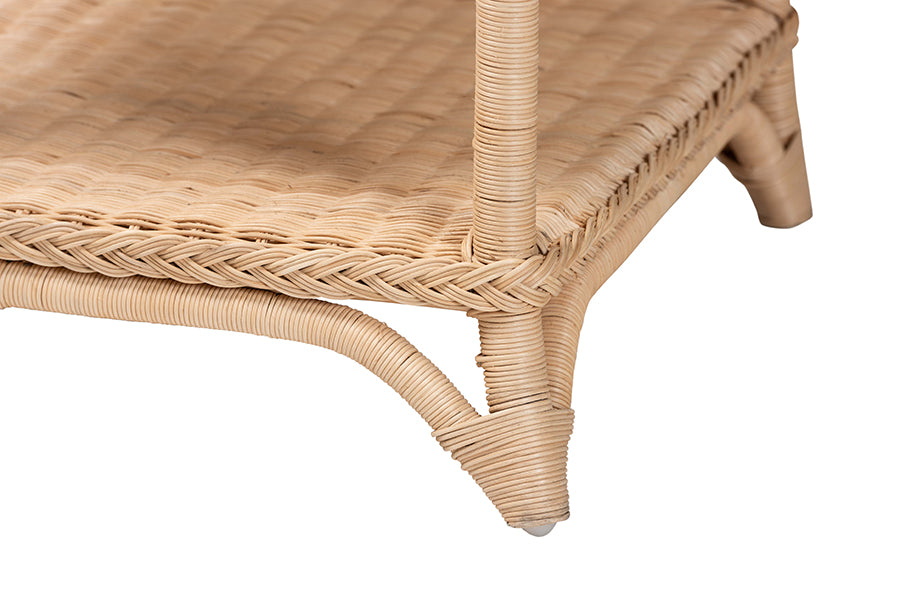 bali & pari Oxford Braided Natural Rattan End Table with Shelf - Square Boho Accent Table with Decorative Loop Detailing, Coastal Style for Living Room or Bedroom FredCo