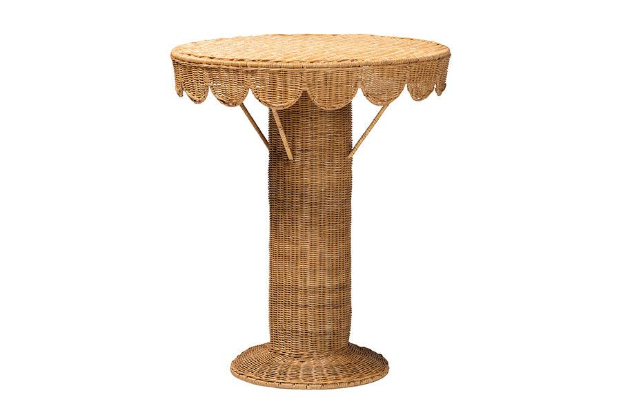 bali & pari Pabla Bohemian Light Honey Rattan Scalloped Accent Table FredCo