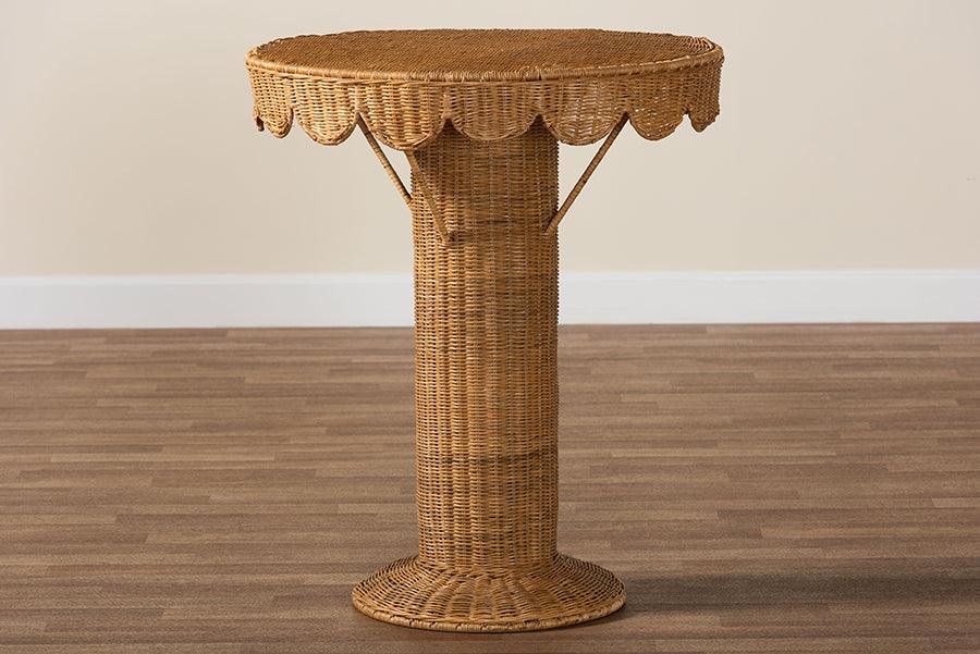 bali & pari Pabla Bohemian Light Honey Rattan Scalloped Accent Table FredCo