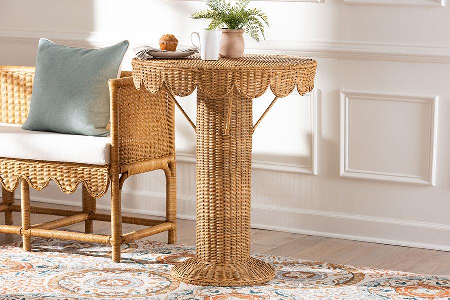 bali & pari Pabla Bohemian Light Honey Rattan Scalloped Accent Table FredCo