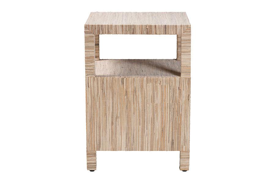 bali & pari Paine Bohemian Woven Grasscloth 2-Drawer Nightstand FredCo