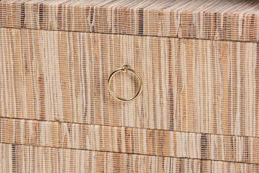 bali & pari Paine Bohemian Woven Grasscloth 2-Drawer Nightstand FredCo