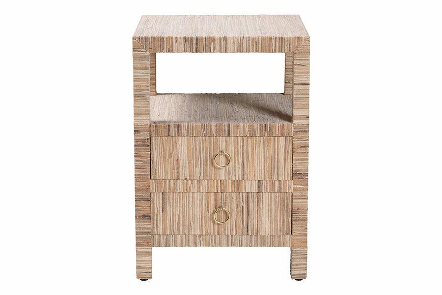 bali & pari Paine Bohemian Woven Grasscloth 2-Drawer Nightstand FredCo