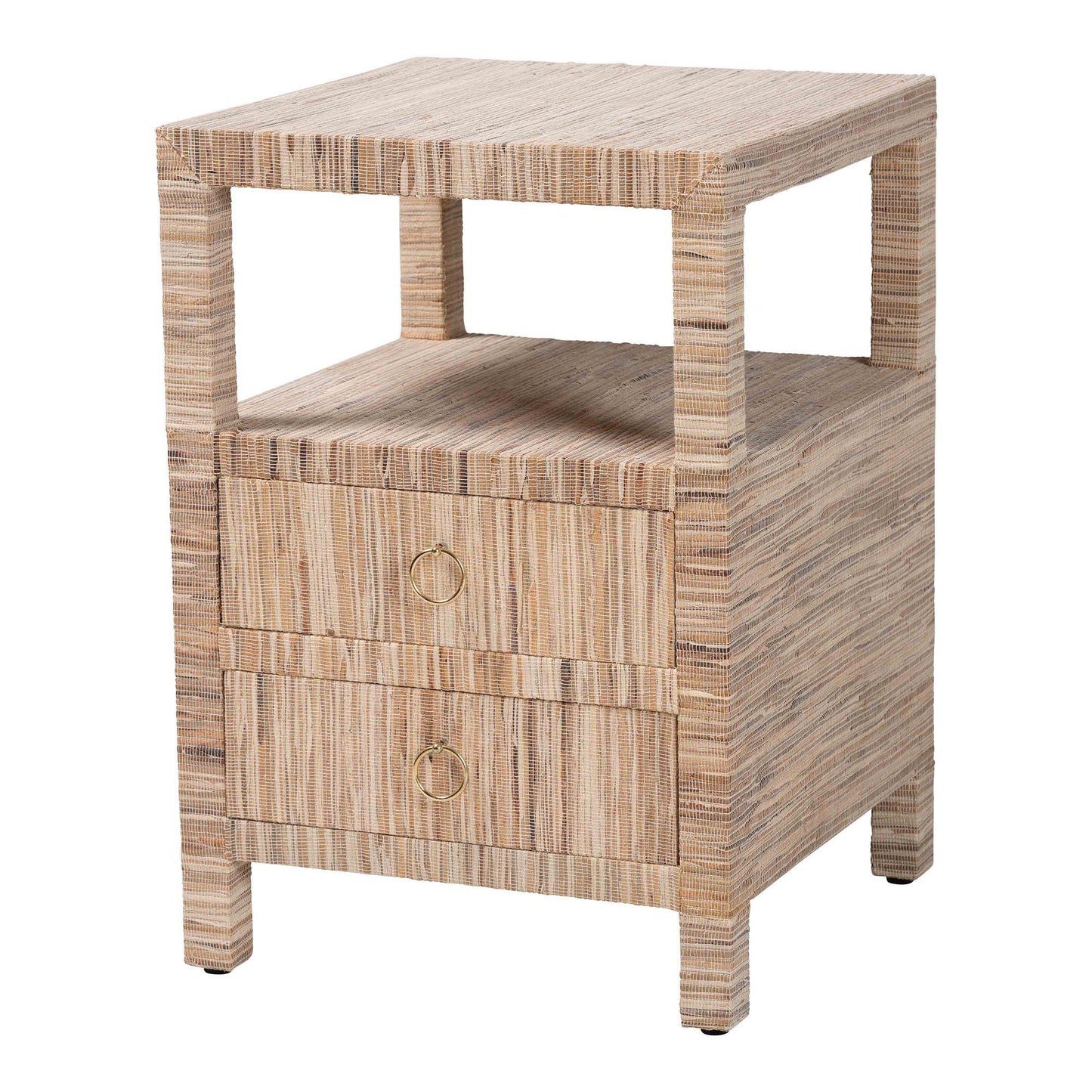 bali & pari Paine Bohemian Woven Grasscloth 2-Drawer Nightstand FredCo