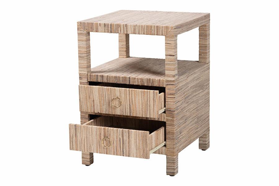 bali & pari Paine Bohemian Woven Grasscloth 2-Drawer Nightstand FredCo