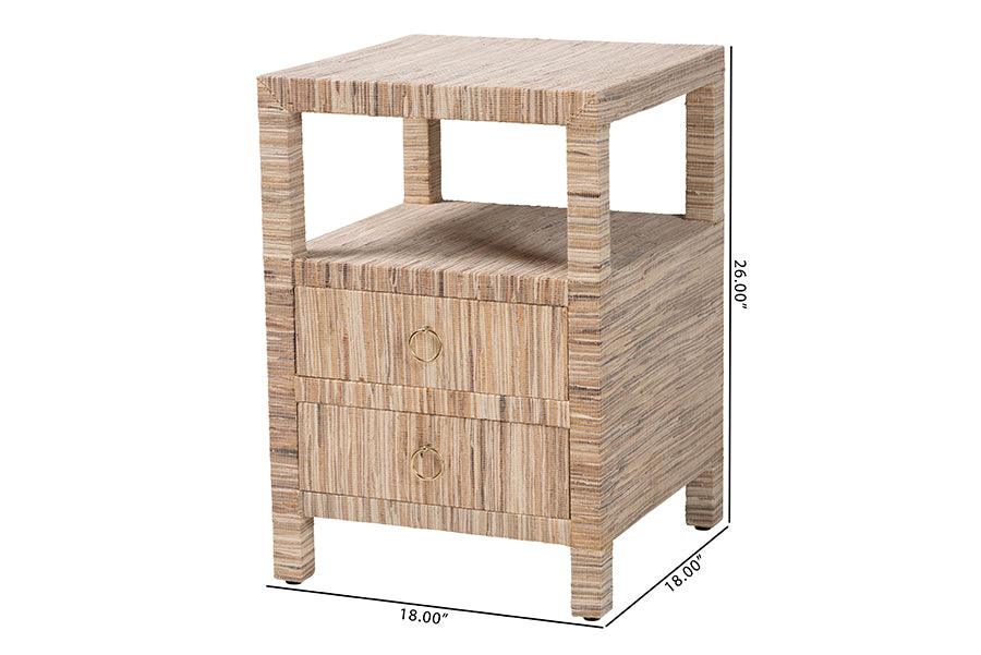 bali & pari Paine Bohemian Woven Grasscloth 2-Drawer Nightstand FredCo