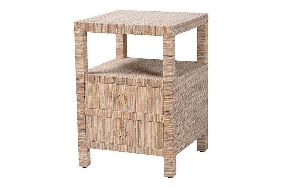 bali & pari Paine Bohemian Woven Grasscloth 2-Drawer Nightstand FredCo